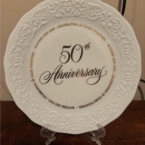 White and Gold 50th Anniversary Decorative Plate